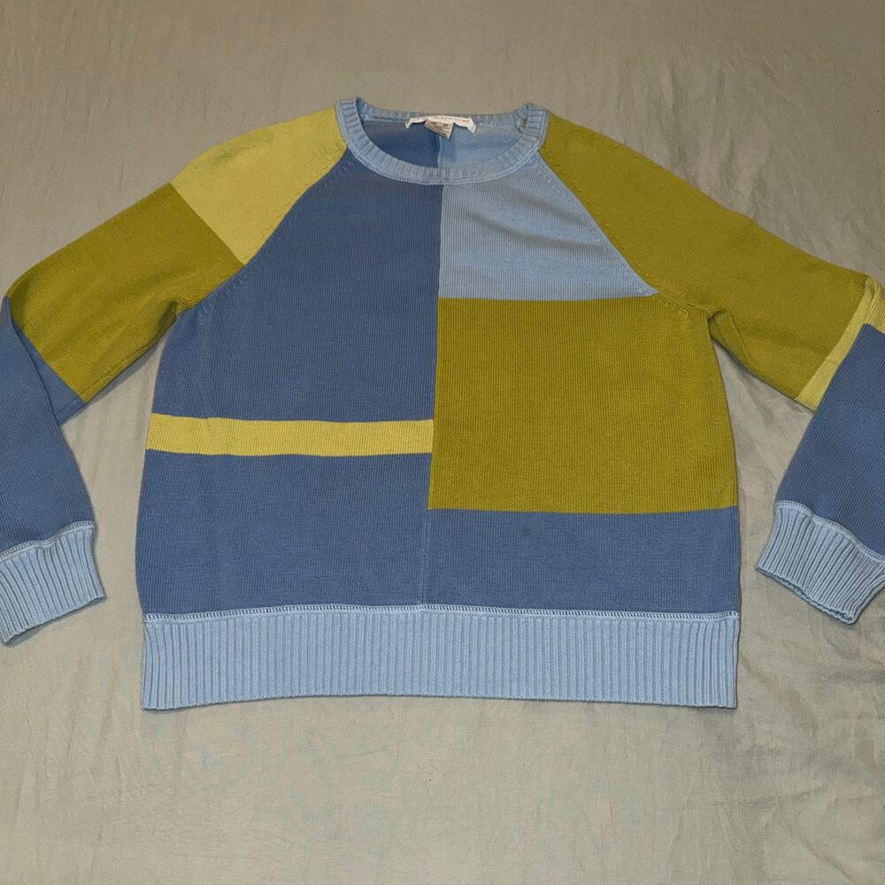 Jones New York Sport Colorblock Patchwork Sweater Blue Green Women's Size S/P